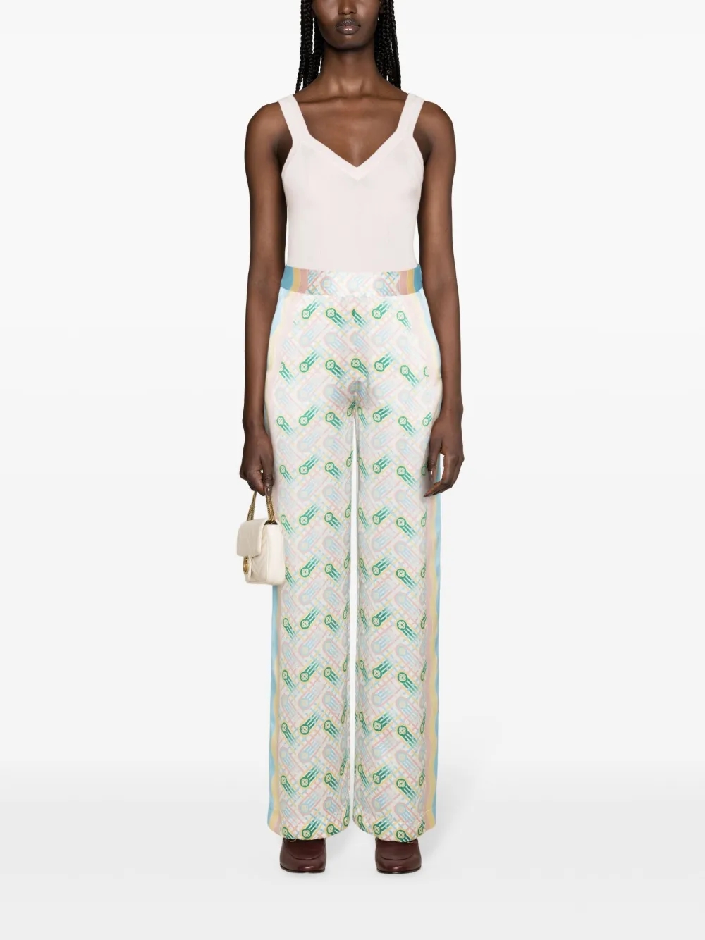 Casablanca graphic-print straight-leg silk trousers